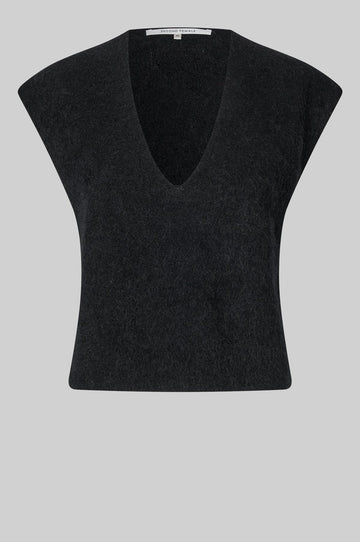 stretchy mohair black vest with v neck