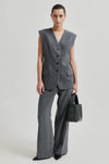 grey melange wide leg trousers with elasticated waist and side pockets  model shot