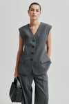 grey melange wide leg trousers with elasticated waist and side pockets model shot