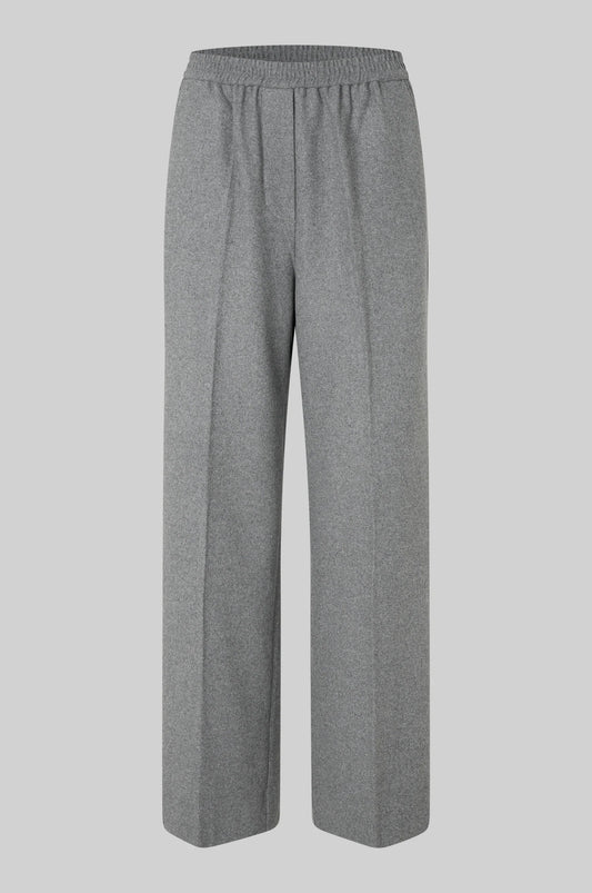 grey melange wide leg trousers with elasticated waist and side pockets 