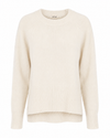 An off-white ribbed knit crewneck sweater with raglan sleeves, shown against a plain white background.