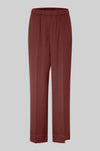 brown silky elasticated waist trousers with side pockets and rear welt pockets 