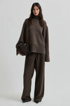 Turtleneck wool mix brown jumper with rib detailing model shot