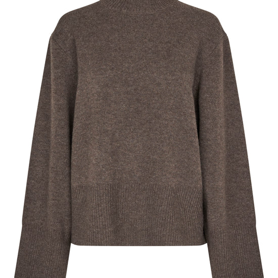 Turtleneck wool mix brown jumper with rib detailing