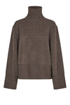 Turtleneck wool mix brown jumper with rib detailing