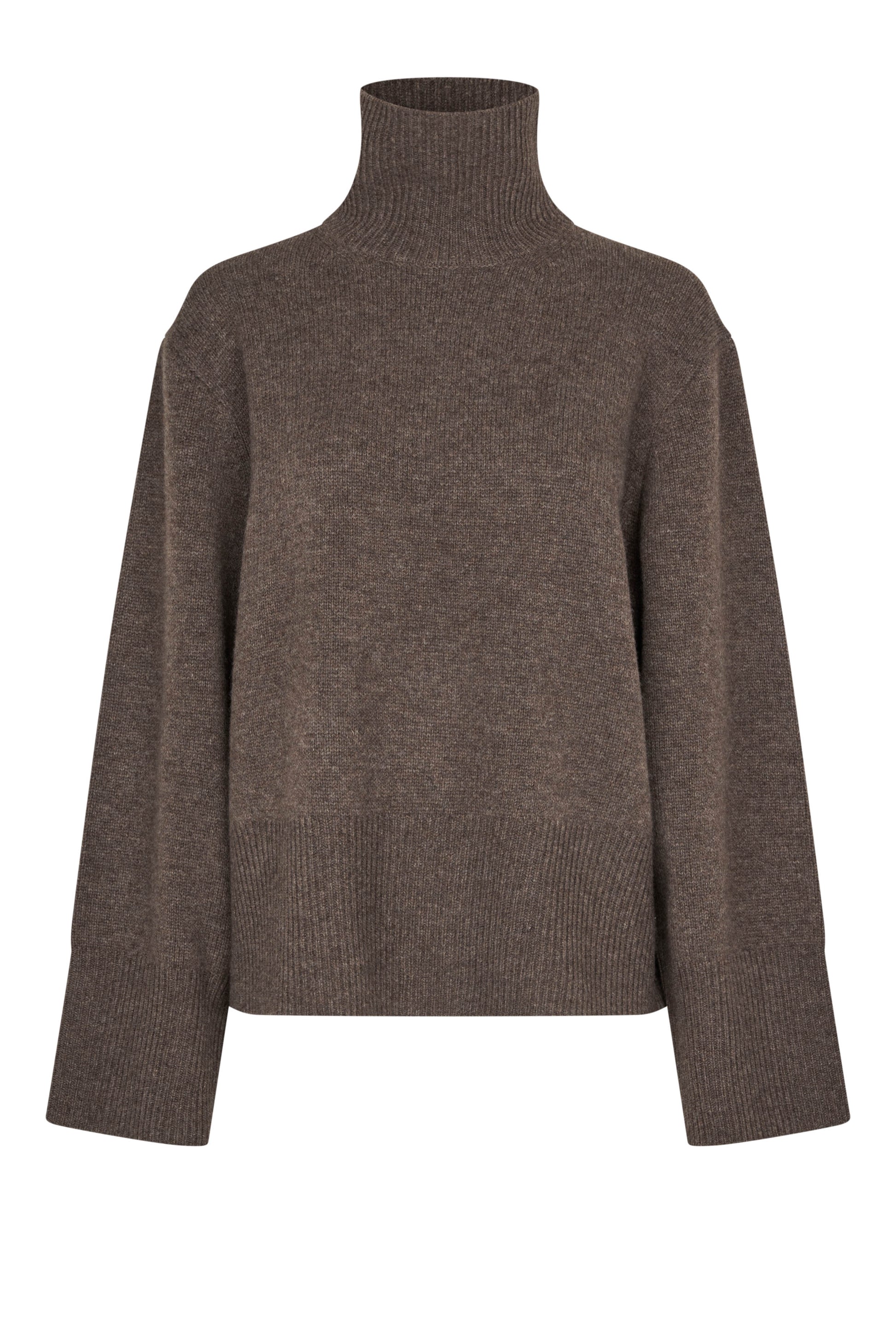 Turtleneck wool mix brown jumper with rib detailing