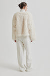 ecru feather jacket with flared sleeves and concealed placket  rear view 