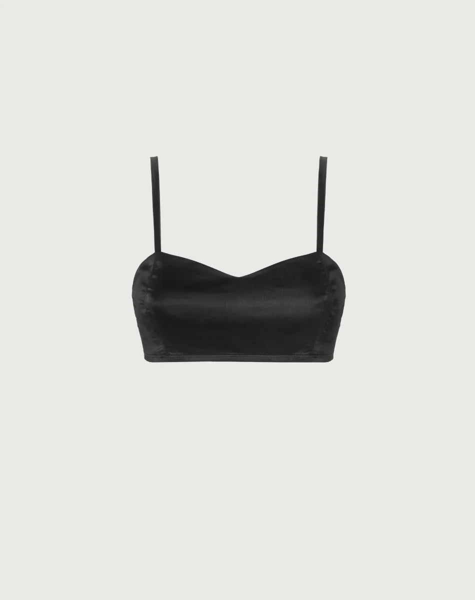 black satin like thin strap bra from me369