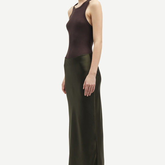 Dark green long length skirt side view