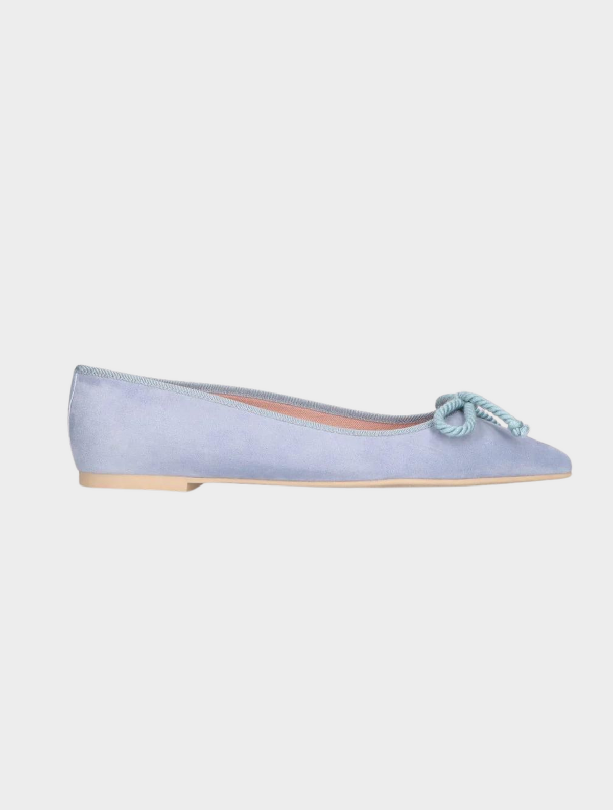 Light blue pointed toe ballet pump with rope bow