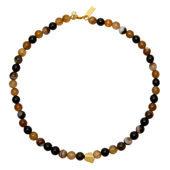 chocolate brown multi stone choker necklace with golden nugget in centre and lobster clasp