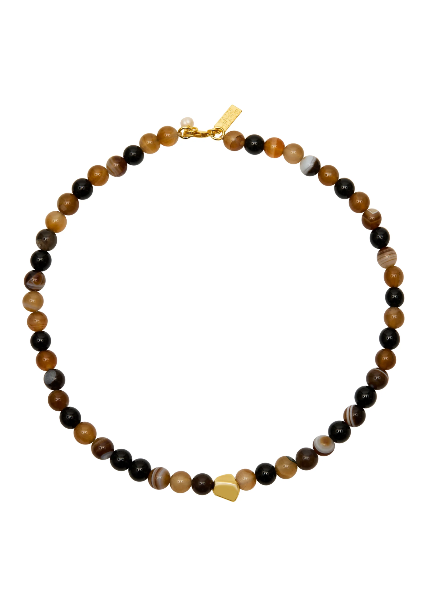 chocolate brown multi stone choker necklace with golden nugget in centre and lobster clasp