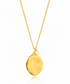 close up of a gold pendant necklace 