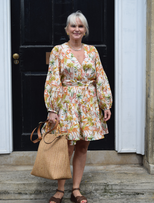 short dress with tropical big cat print 