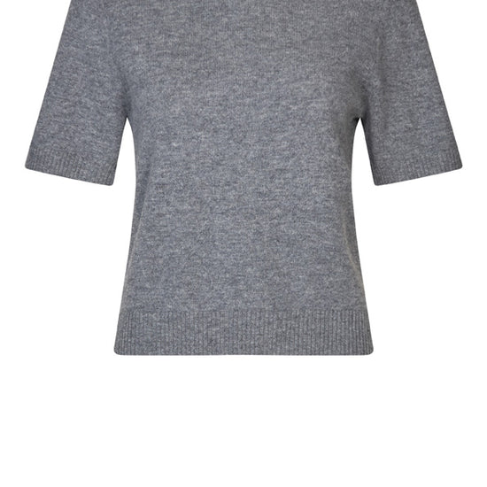 short sleeve o neck grey jumper with rib detailing