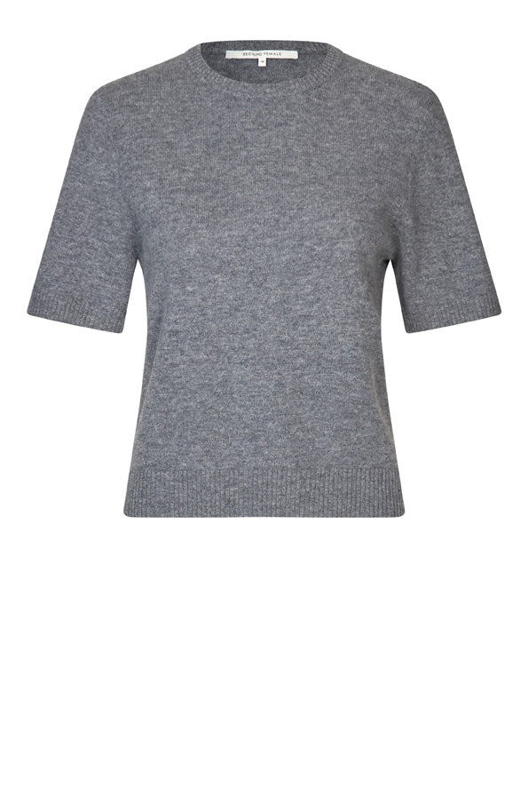 short sleeve o neck grey jumper with rib detailing