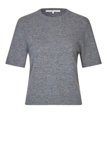 short sleeve o neck grey jumper with rib detailing