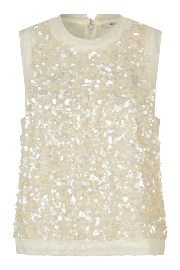 round neck ivory sequin sleeveless top