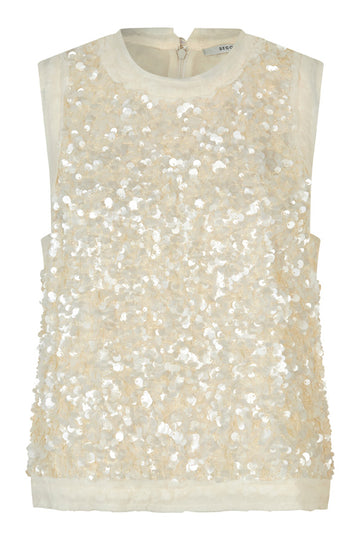 round neck ivory sequin sleeveless top