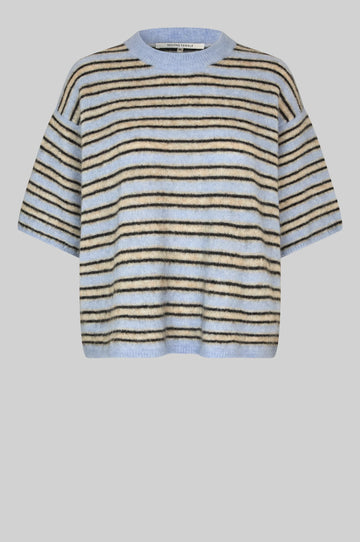 Striped sweater with blue and beige colours on a light gray background from Second Female