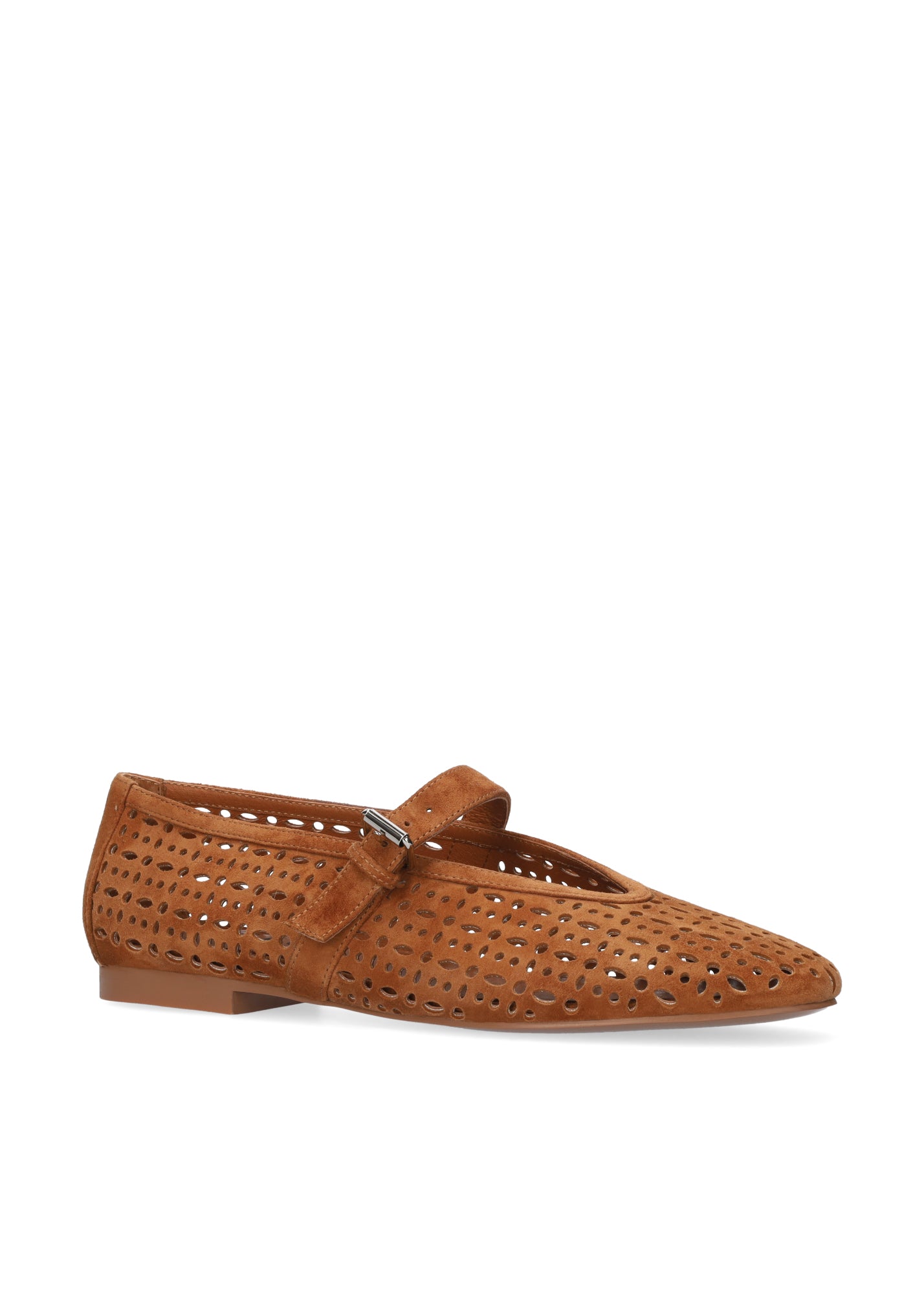 Brown perforated ballet flat on a white background