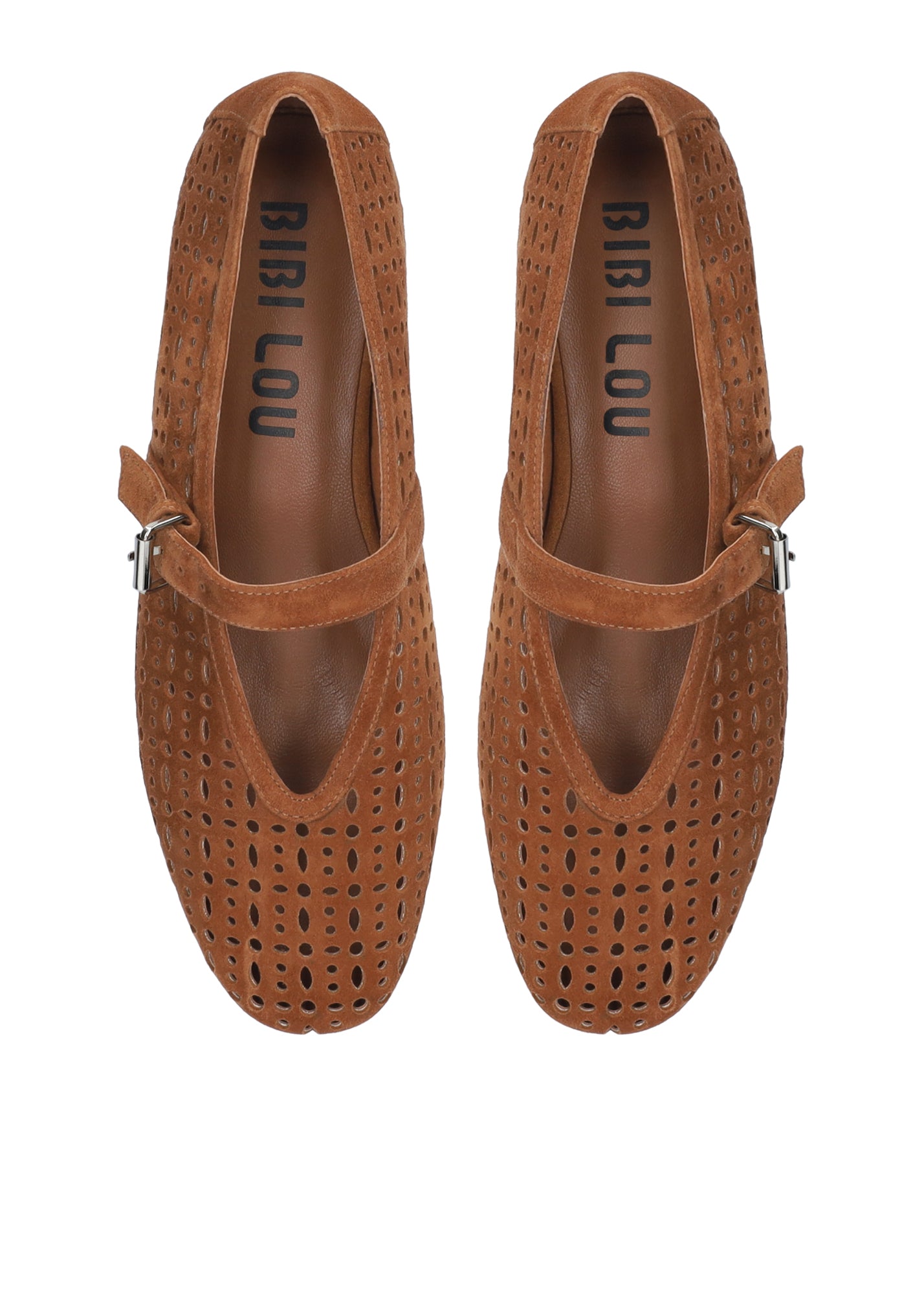 Pair of brown shoes with 'Bibi Lou' branding on a white background