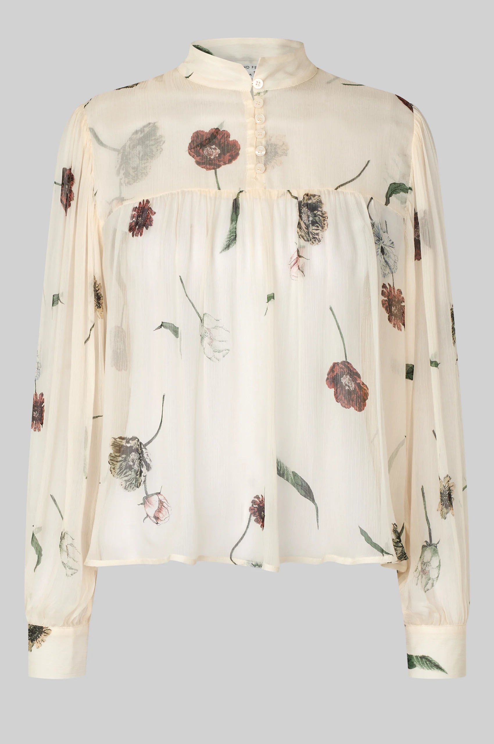 semi sheer Floral-patterned blouse on a light gray background from Second Female