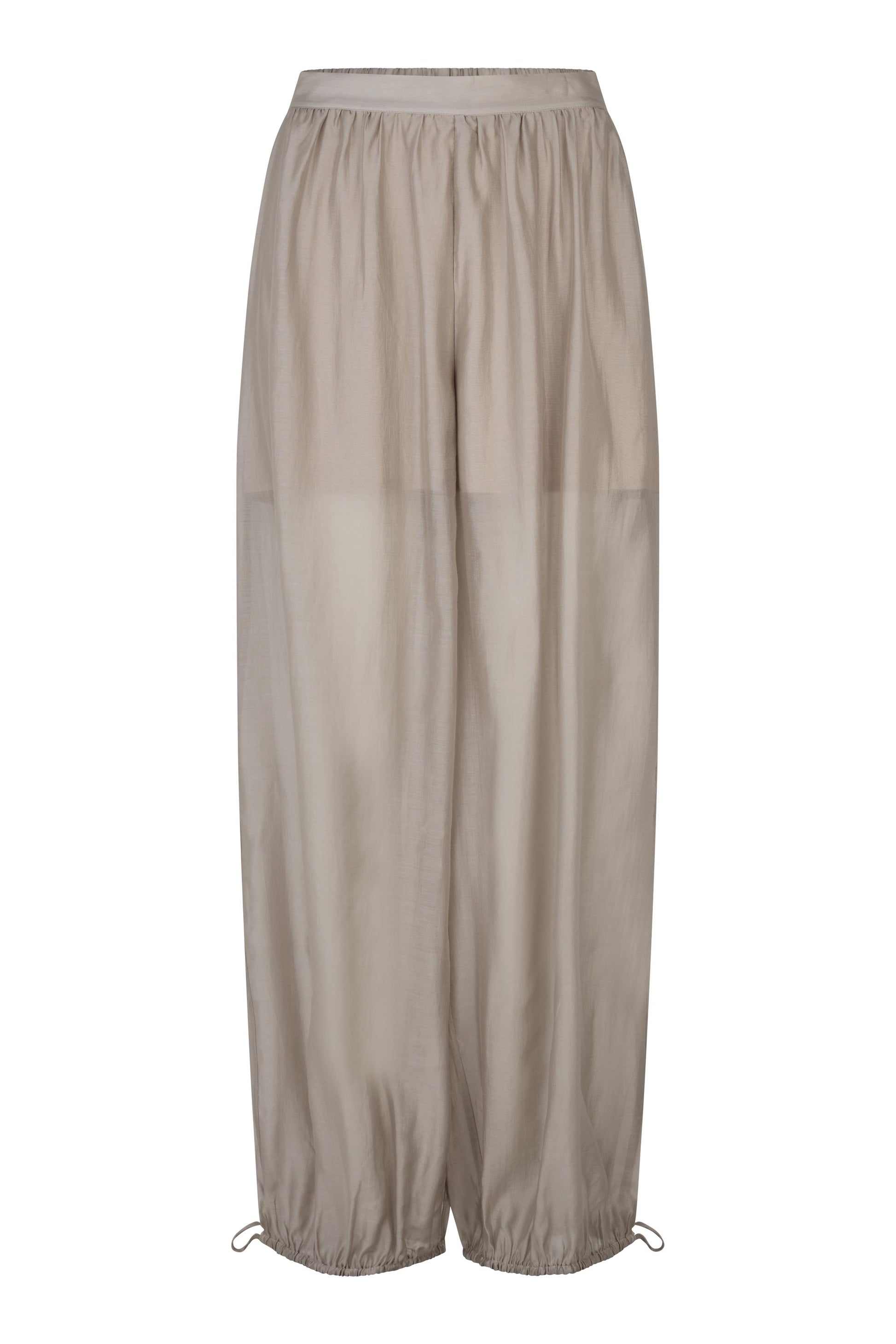 Beige wide-leg pants on a white background from second female