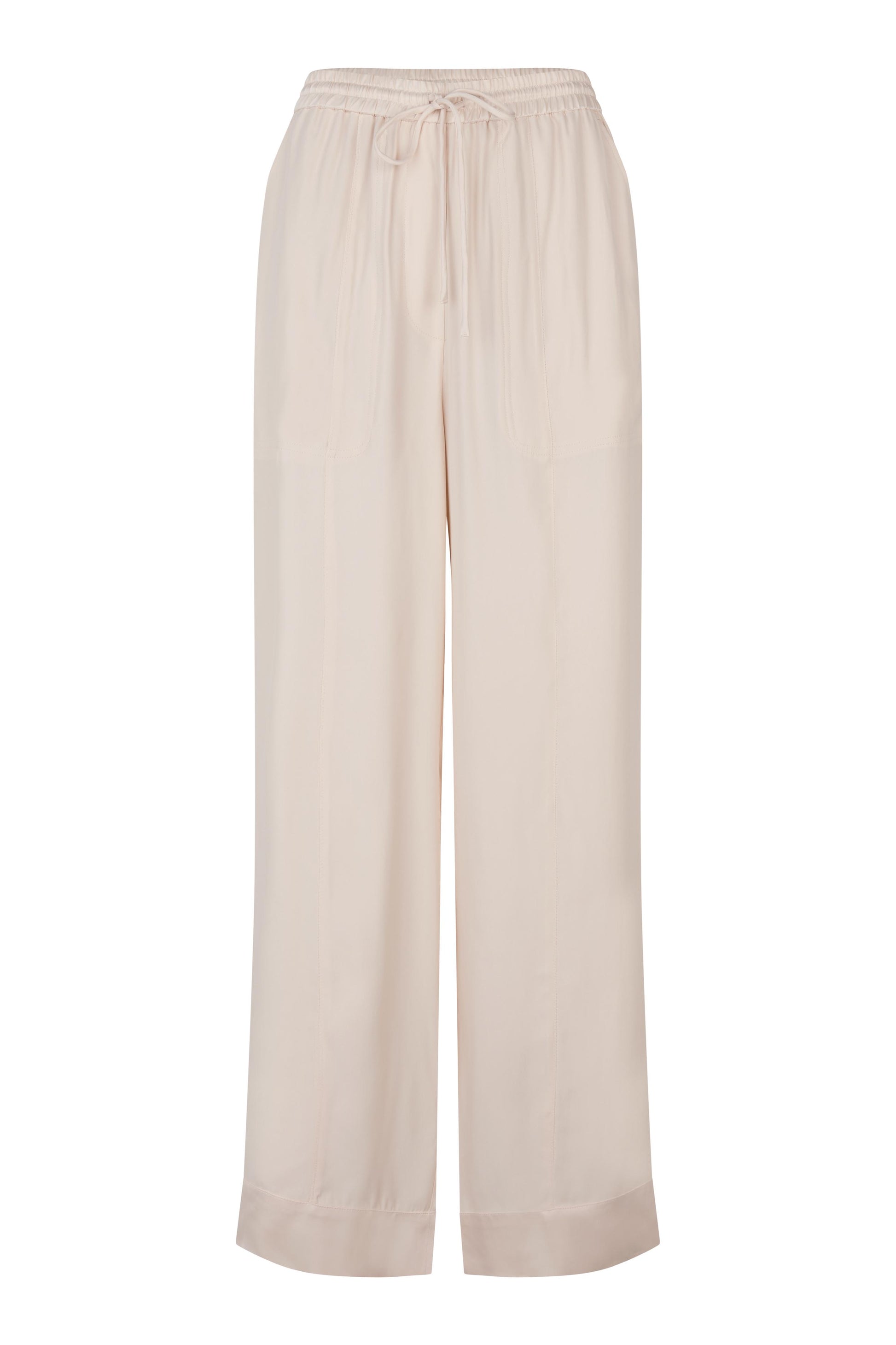 Beige wide-leg pants on a white background from second female