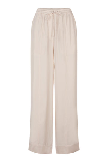 Beige wide-leg pants on a white background from second female