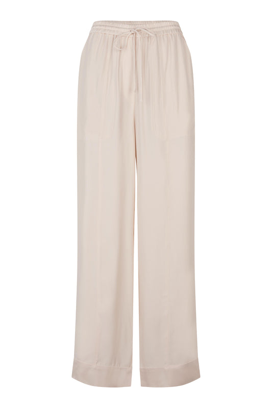 Beige wide-leg pants on a white background from second female