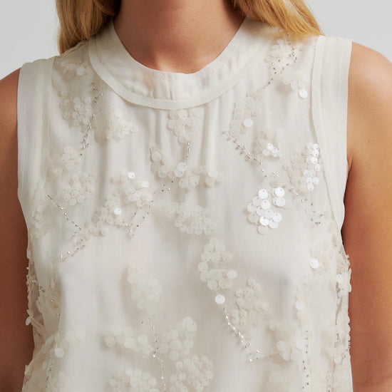 Sleeveless cream top with sequin and beading detail from Second Female