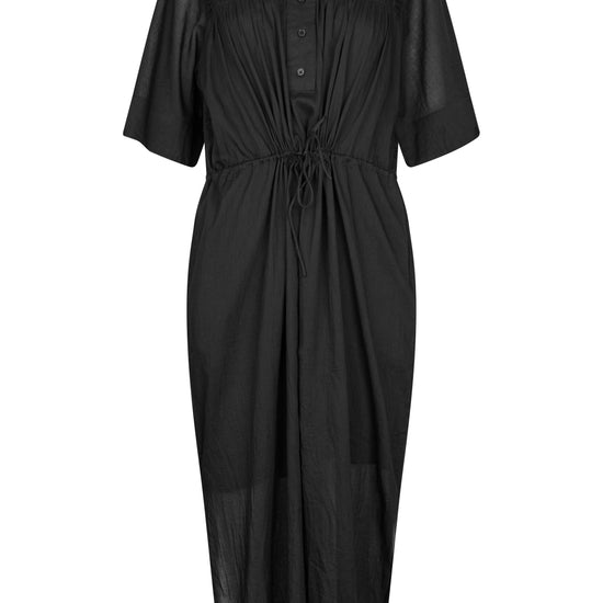 Black dress with short sleeves on a white background from second female