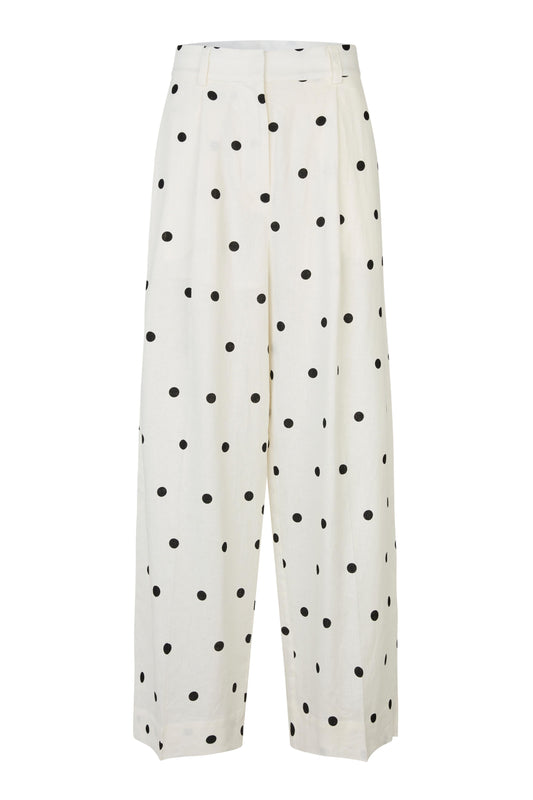 straight leg trousers in white with black polka dot detail from second female