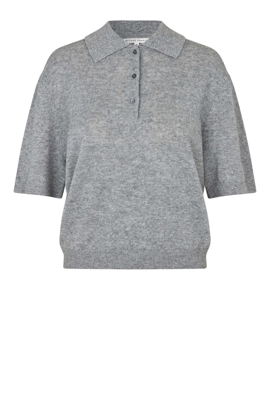 Gray polo shirt wool and cashmere blend on a white background from Second Female