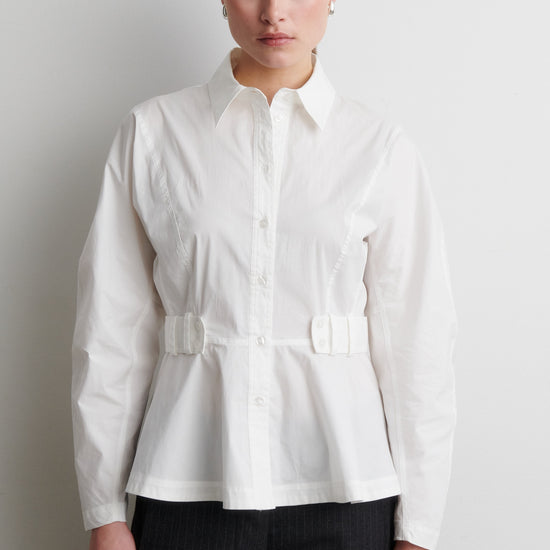 White collared shirt with long sleeves and waist detail from Second Female