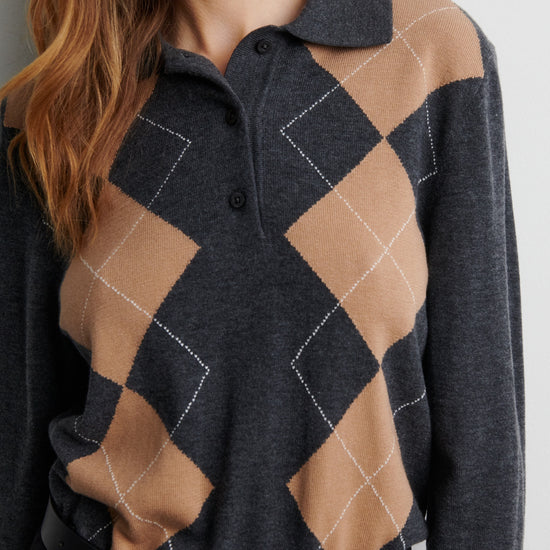 Close up of knit detail of grey collared knit from Second Female