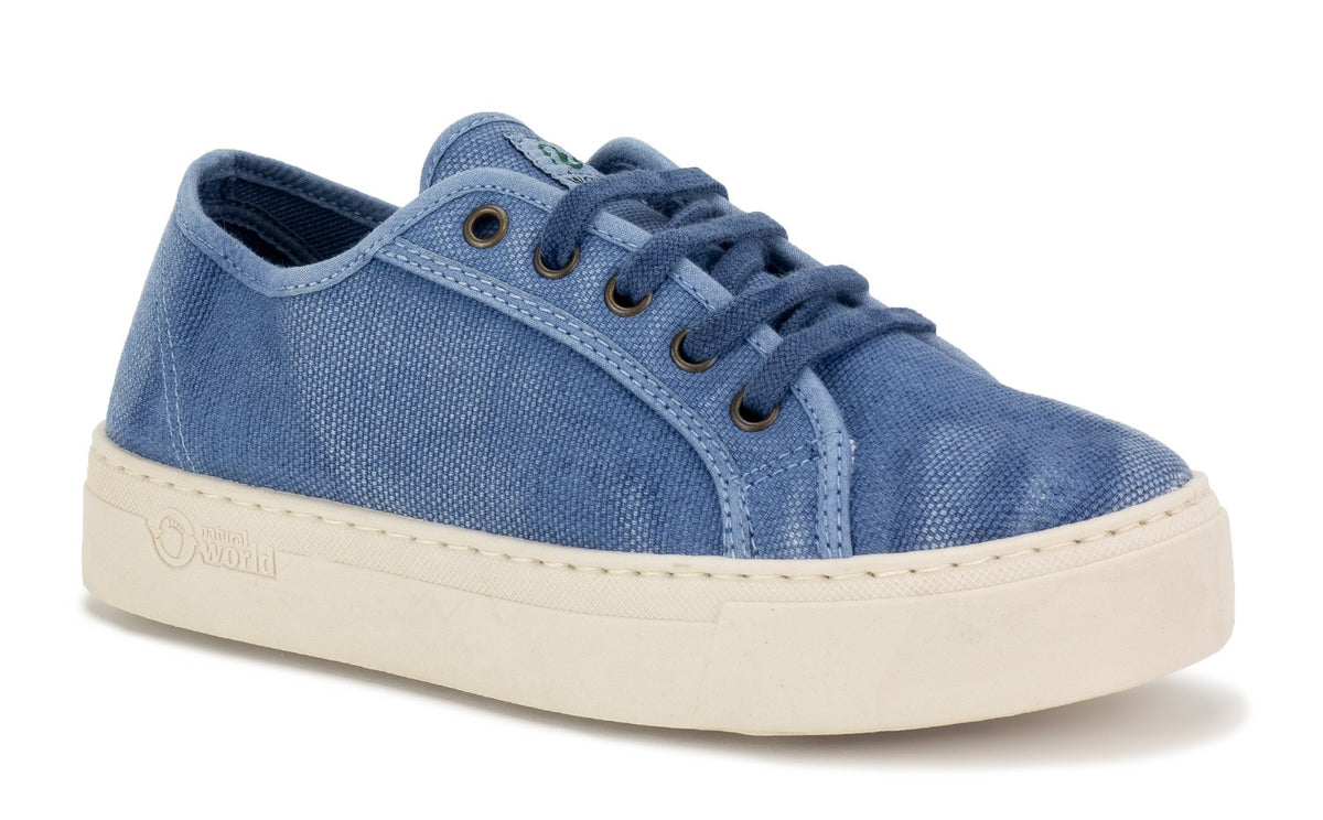 Denim blue faded plimsole sneakers with thick rubber sole