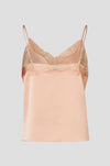 Rear view of pale pink lave trim camisole with adjustable straps
