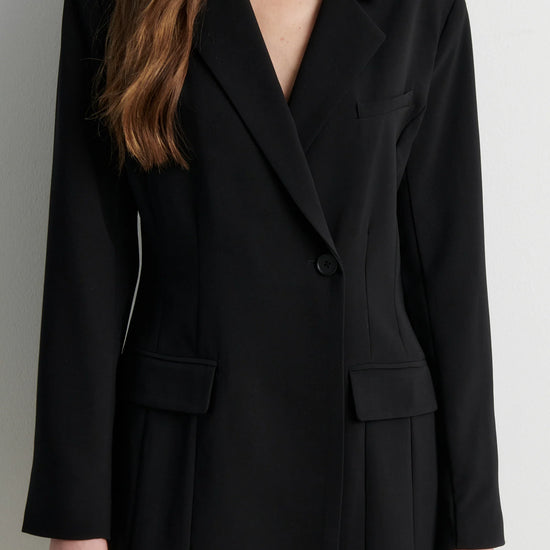 black blazer minidress on model