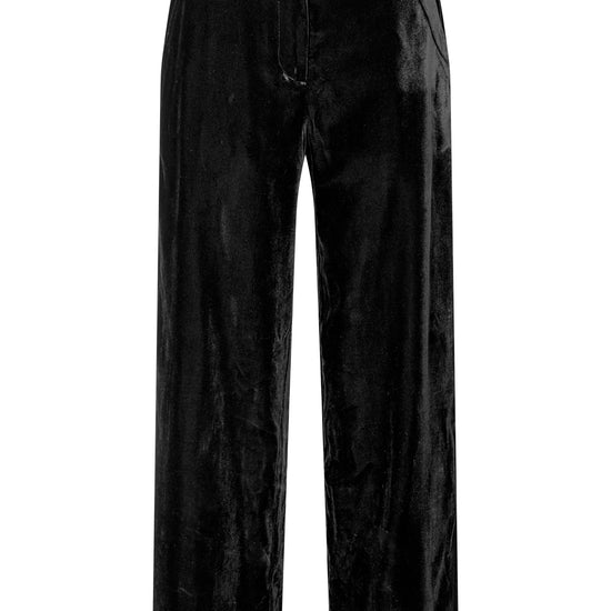 Black velvet wide-leg cropped pants shown on a plain white background.