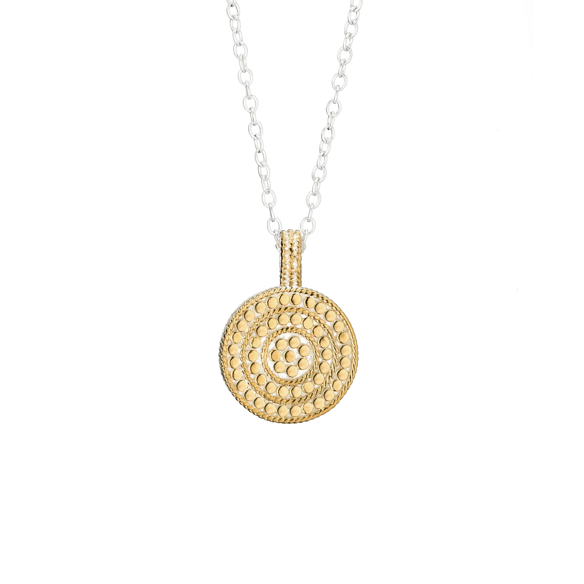 Gold pendant necklace on a white background