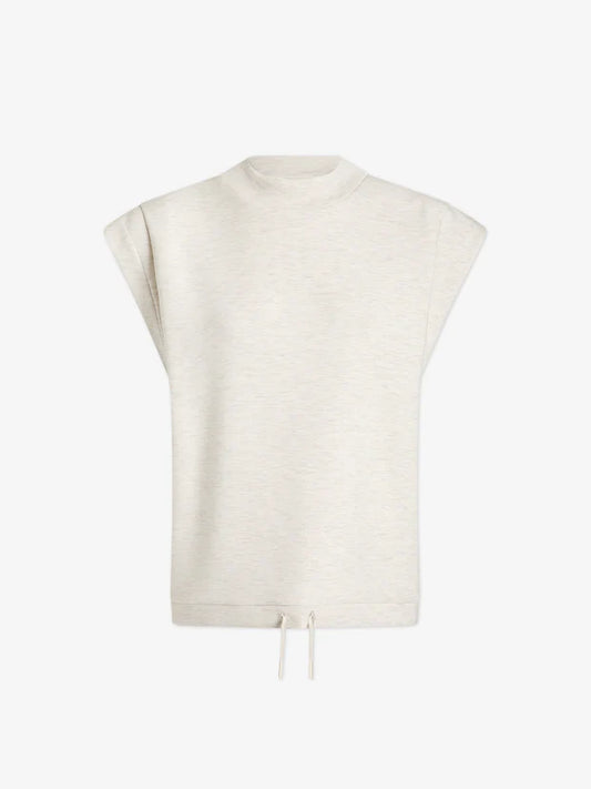 Sleeveless white sweatshirt with drawcord hem