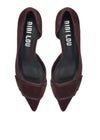 A pair of pointed-toe pumps in deep burgundy suede, shown from a top-down view on a white background. The brand name 'BIBI LOU' is printed in white on the black insoles.