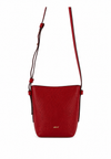 A red pebbled leather crossbody bag with a thin matching red strap and a small gold 'abird' logo on the front, shown against a plain white background.