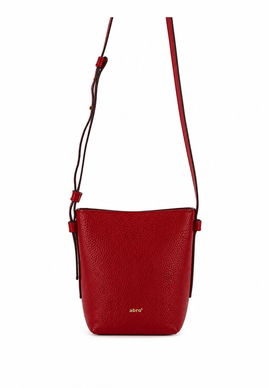 A red pebbled leather crossbody bag with a thin matching red strap and a small gold 'abird' logo on the front, shown against a plain white background.