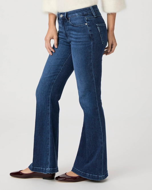 dark blue vintage denim high rise flare jeans  side view 