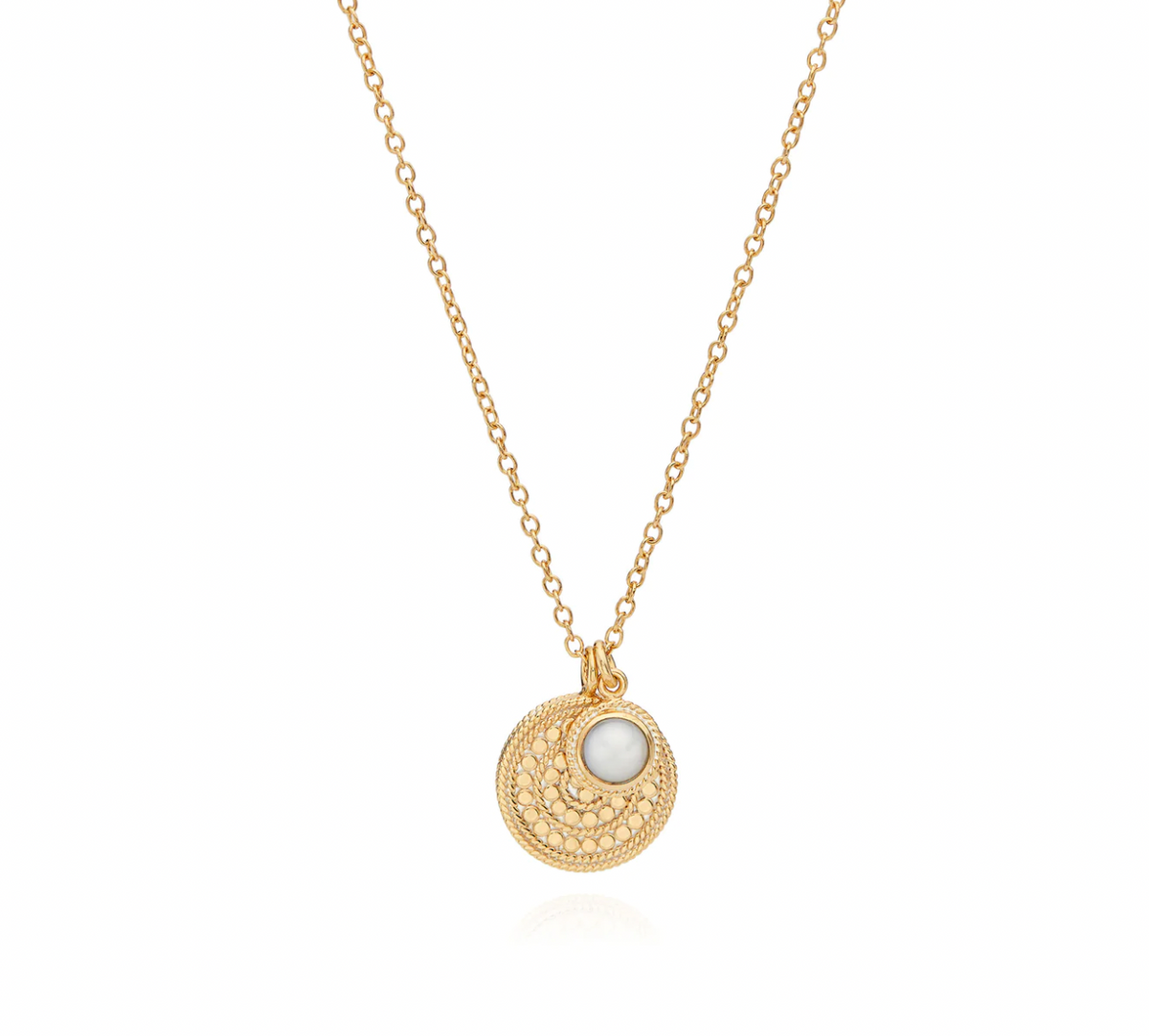 Gold plated sterling necklace with pearl and dot work charms