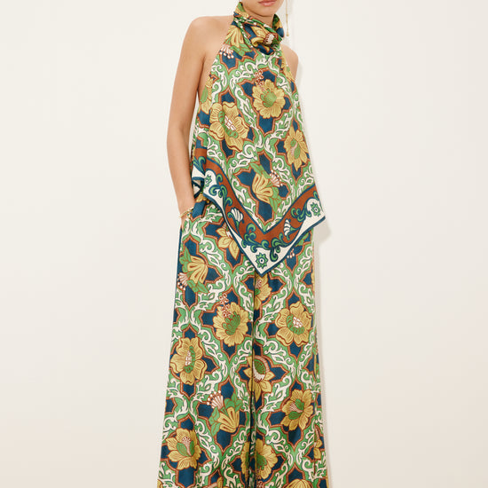 silk halterneck top with vibrant floral print from alemais