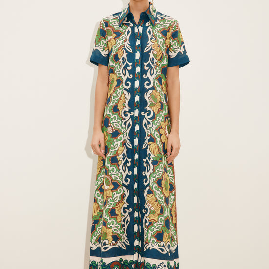 short sleeve vibrant pattern shirtdress from alemais